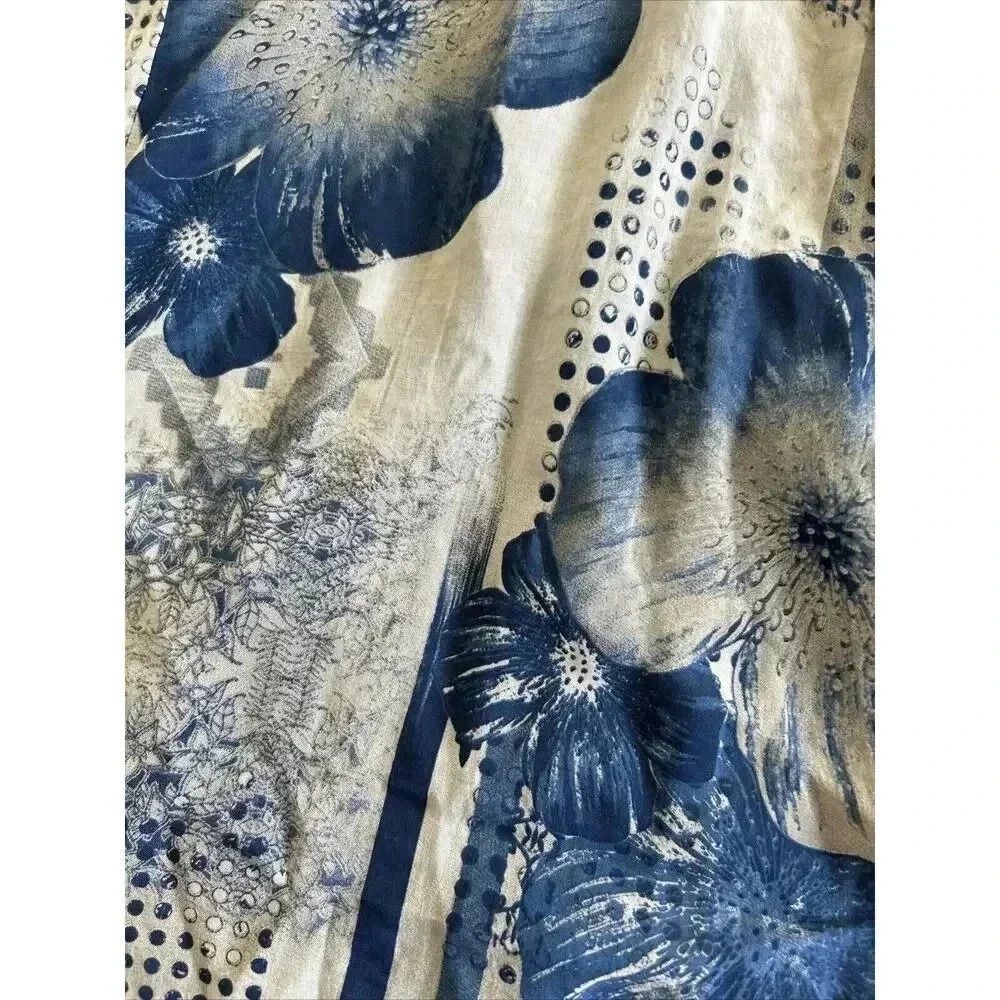 Lagenlook Bella Amore Italy Tunic Top Blue Beige Floral Hankie Hem Layering Sz S - Picture 10 of 10